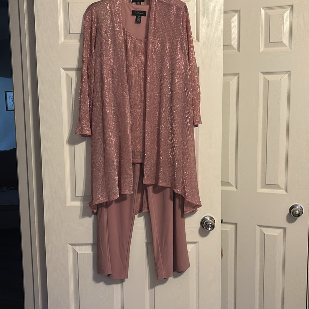 R&M Richards Blush Sequin Cardigan and Pants Set